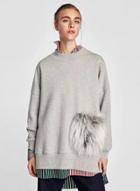 Oasap Fashion Faux Fur Pullover Loose Fit Sweatshirt