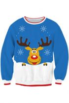 Oasap Chic Cartoon Deer Pattern Pullover Loose Sweatshirt