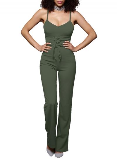 Oasap Spaghetti Strap V Neck Solid Color Jumpsuit