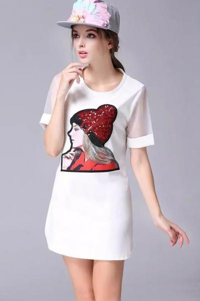 Oasap Cute Sequin Short Sleeve Shift Dress