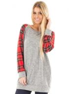 Oasap Round Neck Plaid Sleeve Splicing Pullover Sweater