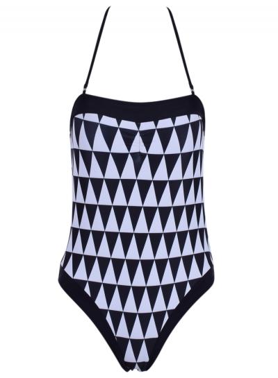 Oasap Straplelss Geo Print Color Block Swimwear