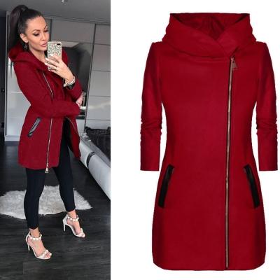 Oasap Hooded Long Sleeve Oblique Zipper Coat