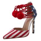 Oasap American Flag Print Pointed Toe Lace Up Stiletto Heels Pumps