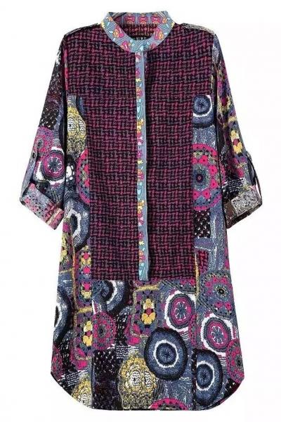 Oasap Geo Mixed Print Stand Collar Dress