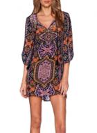 Oasap Women's Vintage Print Tie Neck 3/4 Sleeve Shift Casual Dress