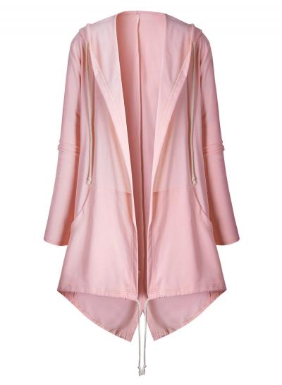 Oasap Solid Color Long Sleeve Hooded Coat