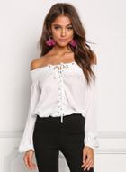 Oasap Off Shoulder Slash Neck Lace Up Blouse
