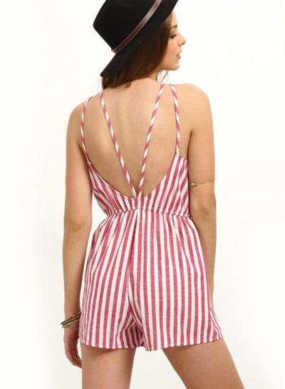 Oasap Fashion Striped Sleeveless Backless Romper