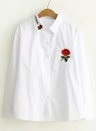 Oasap Turn Down Collar Floral Embroidery Button Down Shirt