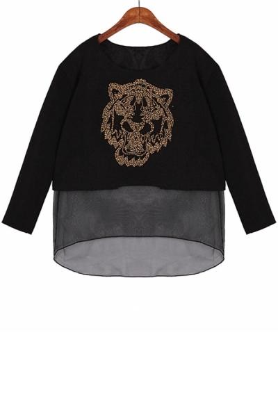 Oasap Organza Panel Tiger Sweatshirt