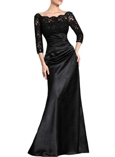 Oasap Women's Lace Trim Slash Neck Prom Dress