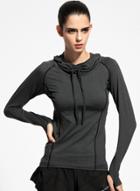 Oasap Women's Long Sleeve Drawstring Hooded Sports Top