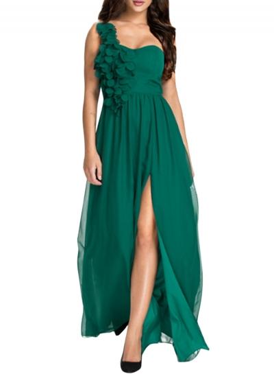 Oasap Women's Floral Decoration One Shoulder High Slit Prom Dress