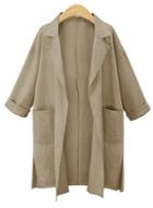Oasap Long Sleeve Turn-down Collar Solid Color Trench Coat With Pocket