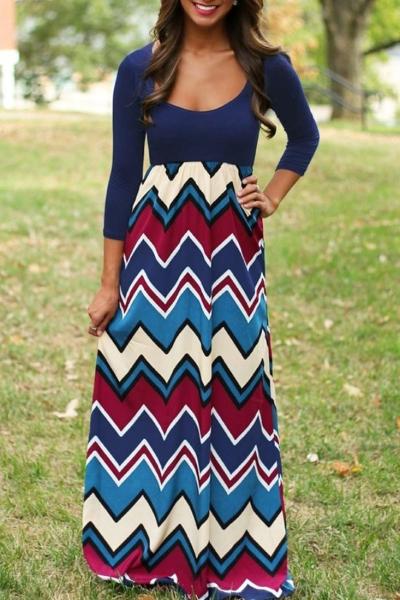Oasap Chic Chevron Print Combo Dress