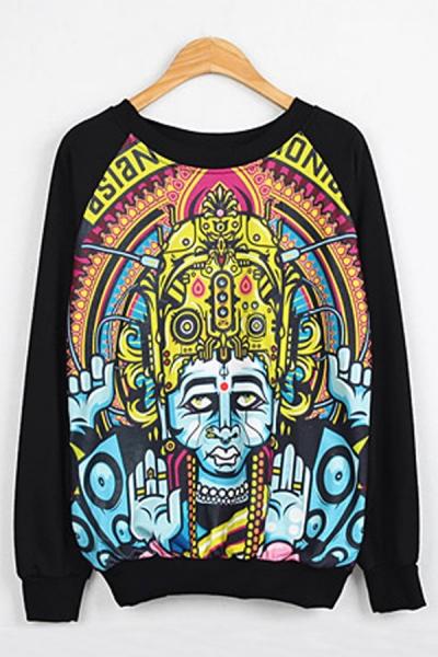 Oasap Buddhist Statues Print Sweatshirt