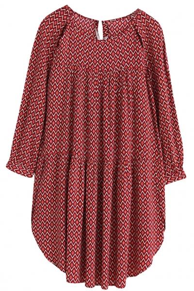 Oasap Dazzle Zigzag Print Curved Hem Loose Dress