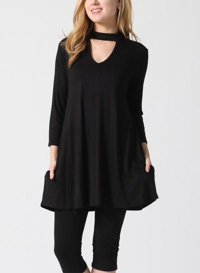 Oasap Choker V Neck Long Sleeve Loose Fit Dress