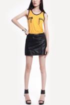 Oasap Black Leather Joint Knit Mini Skirt