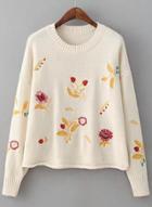 Oasap Pullover Long Sleeve Floral Embroidery Sweaters