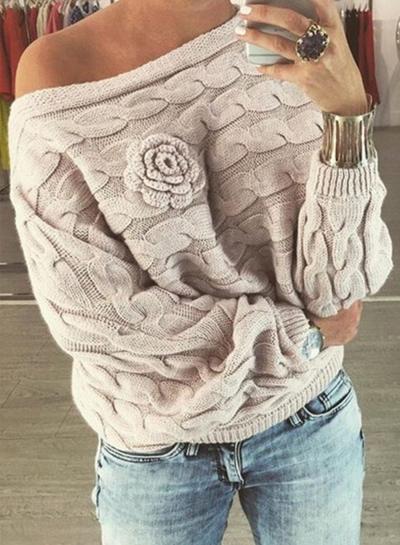 Oasap Fashion Batwing Sleeve Floral Loose Fit Pullover Sweater