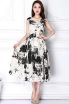 Oasap Retro Splatter Ink Print Midi Dress