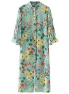 Oasap Floral Print 3/4 Sleeve Button Front Dress