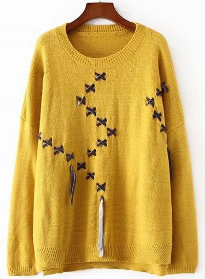 Oasap Casual Loose Fit Drawstring High Low Sweater