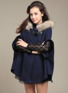 Oasap Fashion Bow Cloak Coat With Faux Fur Trim Hood