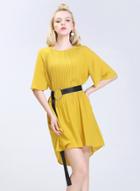 Oasap Short Sleeve Chiffon High Low Pleated Dress With Belt