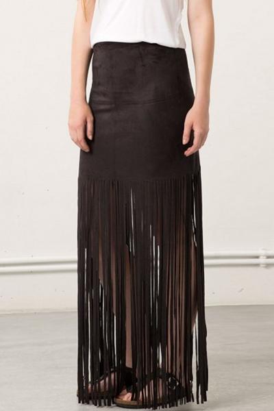 Oasap Vintage Fringed Slim Fit Maxi Skirt