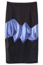 Oasap Pu Leather Paneled Color Block Skirt