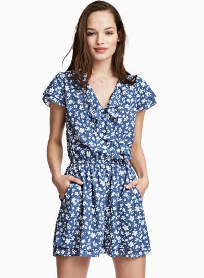 Oasap V Neck Short Sleeve Ruffle Floral Print Romper