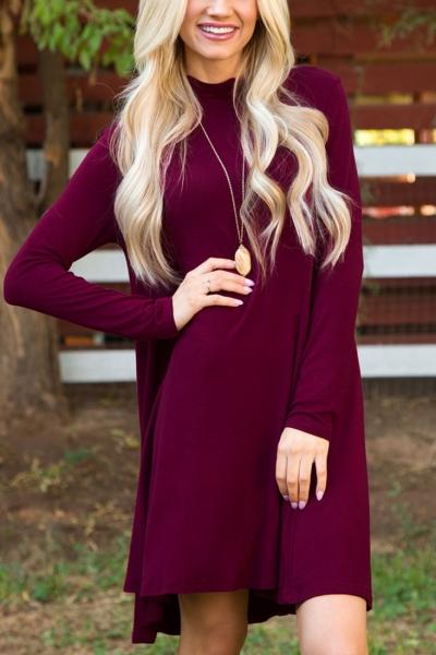 Oasap Classic Mock Neck Long Sleeve Asymmetric Trapeze Dress