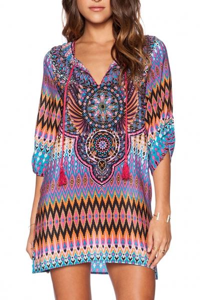 Oasap Wonderful Baroque Print Mini Dress