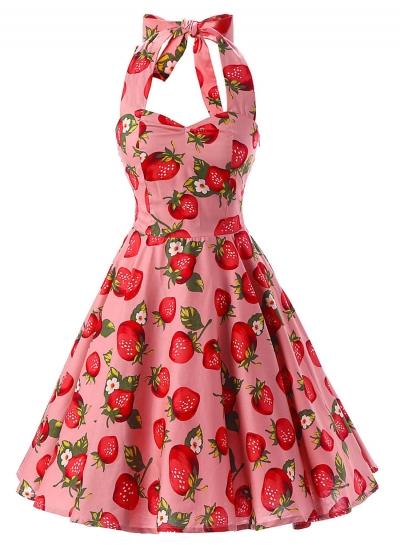 Oasap Women's Vintage Strawberry Print Halter A-line Dress