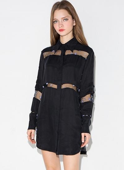 Oasap Women's Mesh Paneled Pentagram Embroidery Shirt Dress