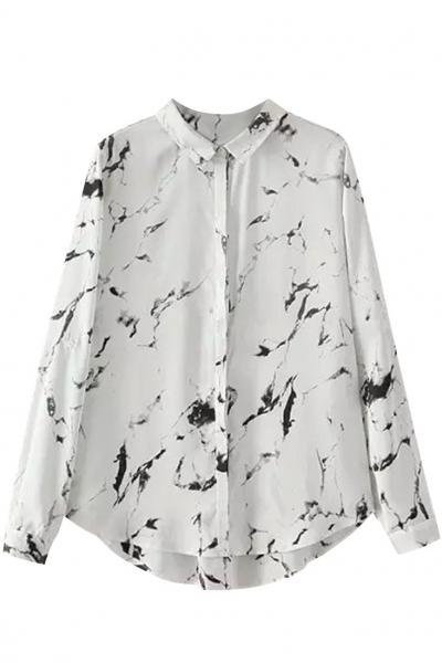 Oasap Wash Painting Print Long Sleeve Blouse