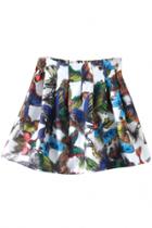 Oasap Colorful Butterfly Print Organza Pleated Mini Skirt