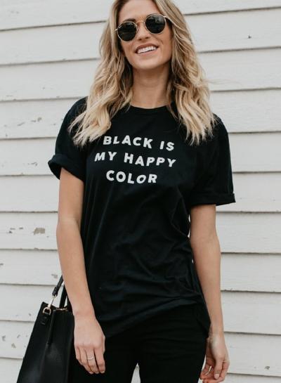 Oasap Summer Concise Short Sleeve Round Neck Tee Shirt With Letters