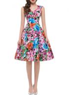 Oasap Women's Fashion Floral Print V Neck A-line Dress