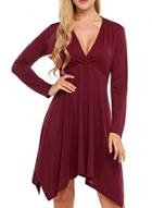 Oasap V Neck Long Sleeve Solid Color High Waist Irregular Dress
