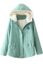 Oasap Solid Color Embroidery Pattern Fleece Hooded Coat