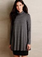 Oasap Women's High Neck Black Stripe Long Sleeve Knitted Dress