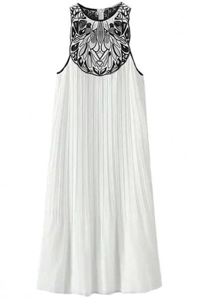 Oasap Graceful Embroidered White Shift Chiffon Tank Dress