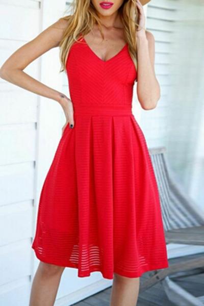 Oasap Stylish V Neck Zip Back Spaghetti Strap Dress