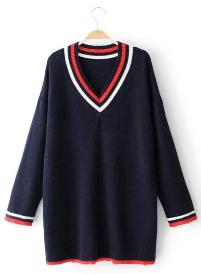 Oasap V Neck Long Sleeve Striped Sweaters