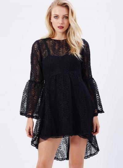 Oasap Women's Sheer Floral Lace Asymmetric Dress