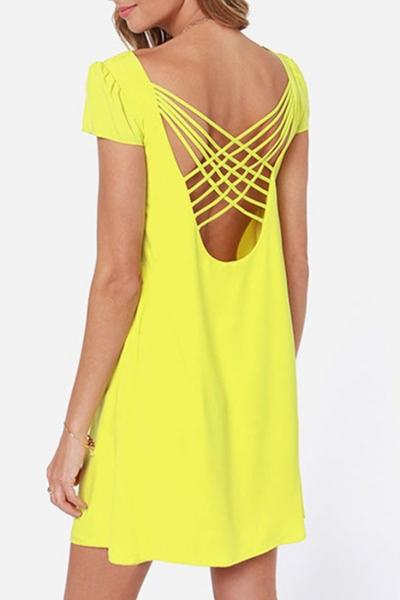 Oasap Bright Color Backless Chiffon Dress